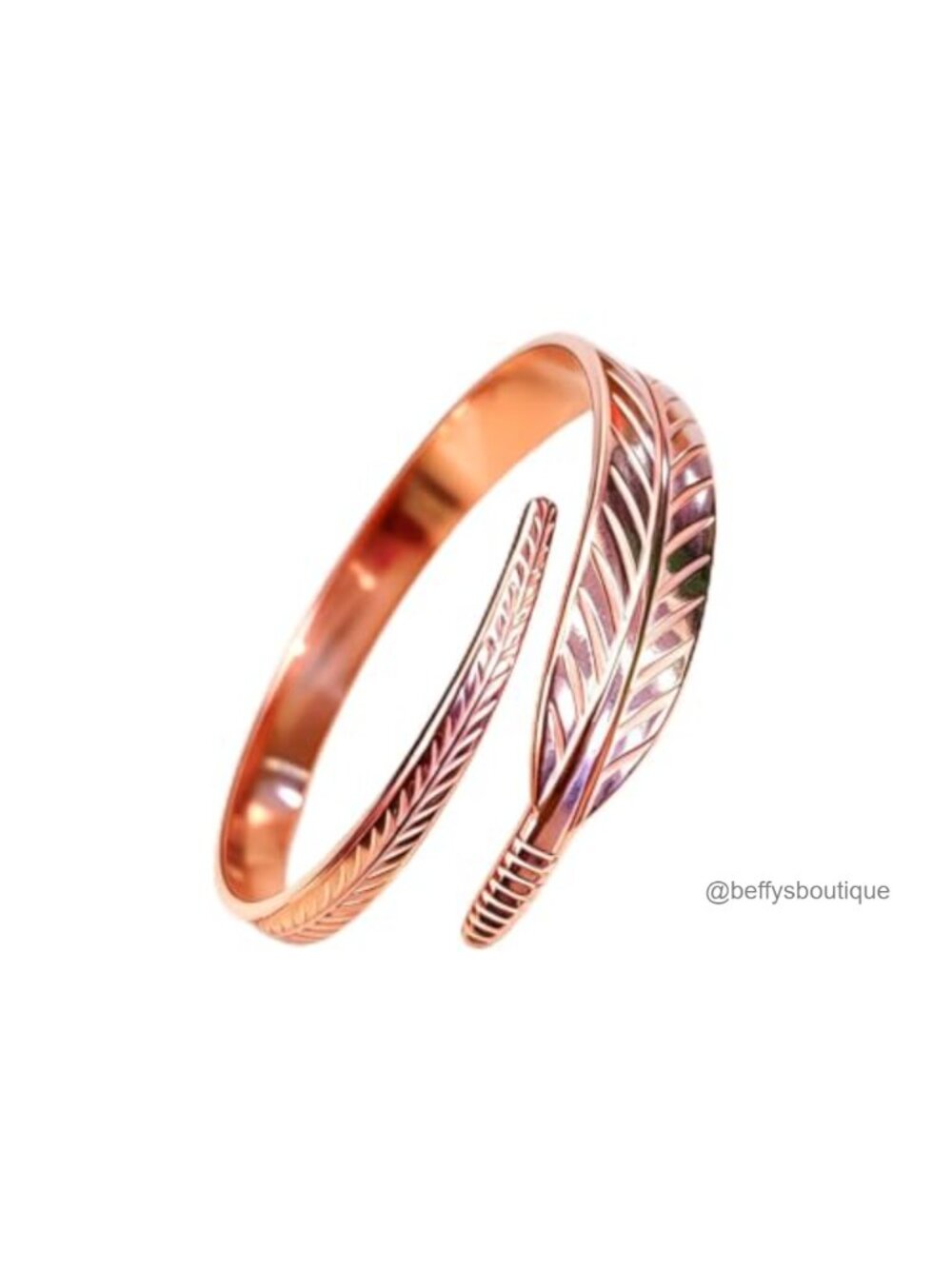 Feather Cuff Bracelet Brass Copper Tone Open Bangle Boho Women's Jewelry